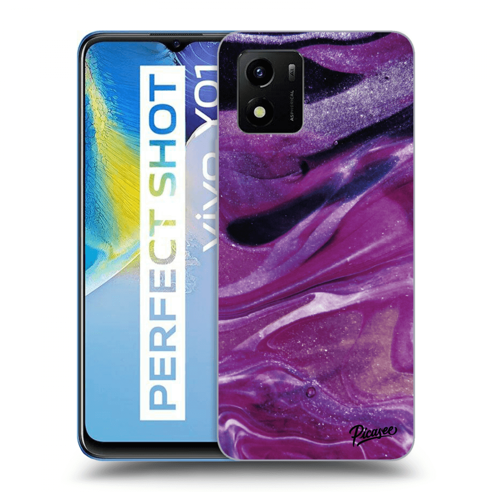 Picasee silikonowe czarne etui na Vivo Y01 - Purple glitter