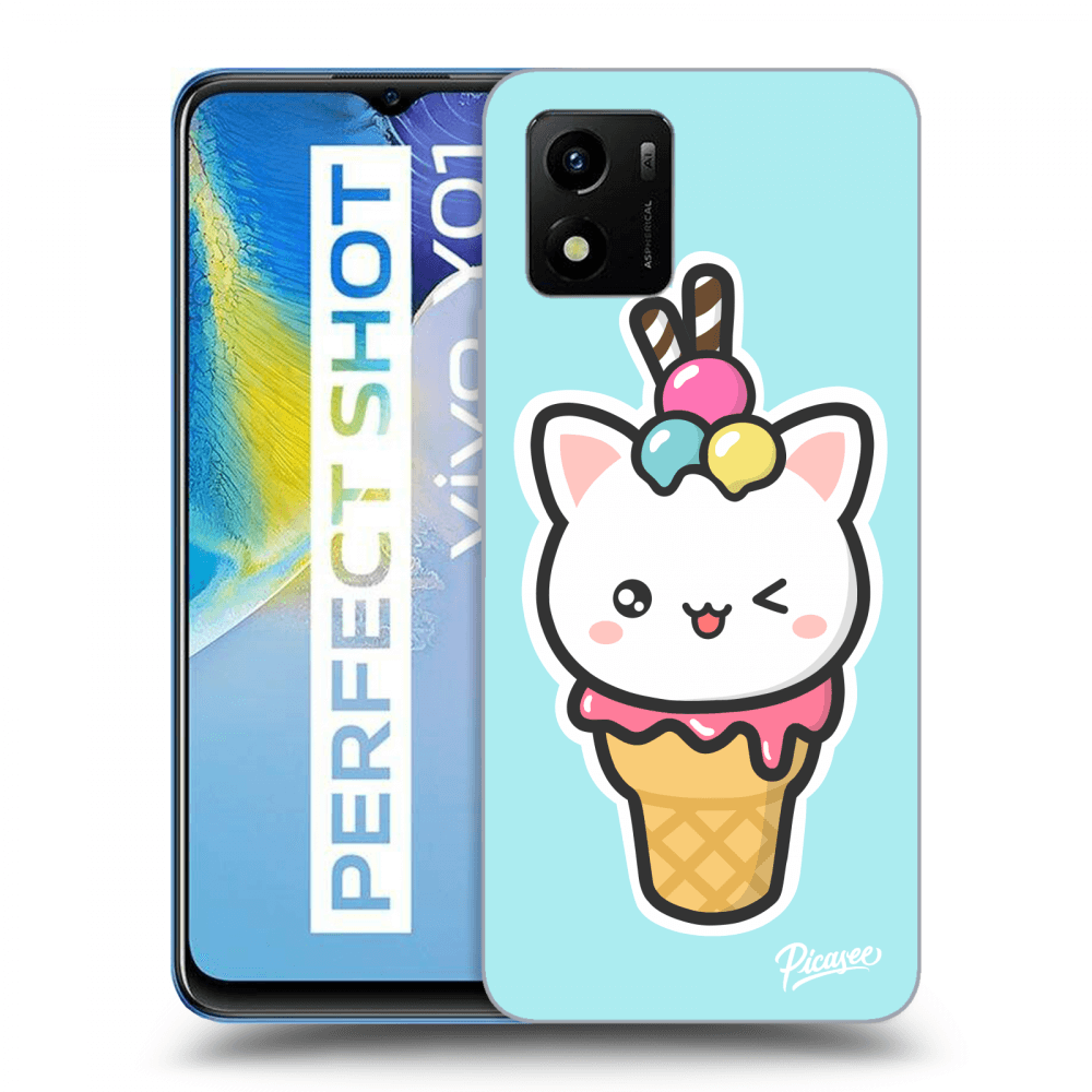 Picasee silikonowe przeźroczyste etui na Vivo Y01 - Ice Cream Cat