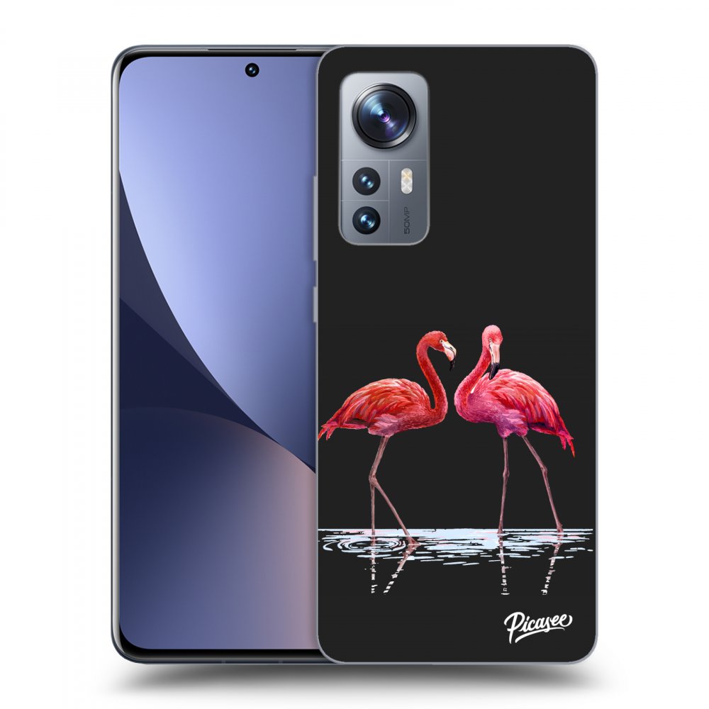 Picasee silikonowe czarne etui na Xiaomi 12X - Flamingos couple