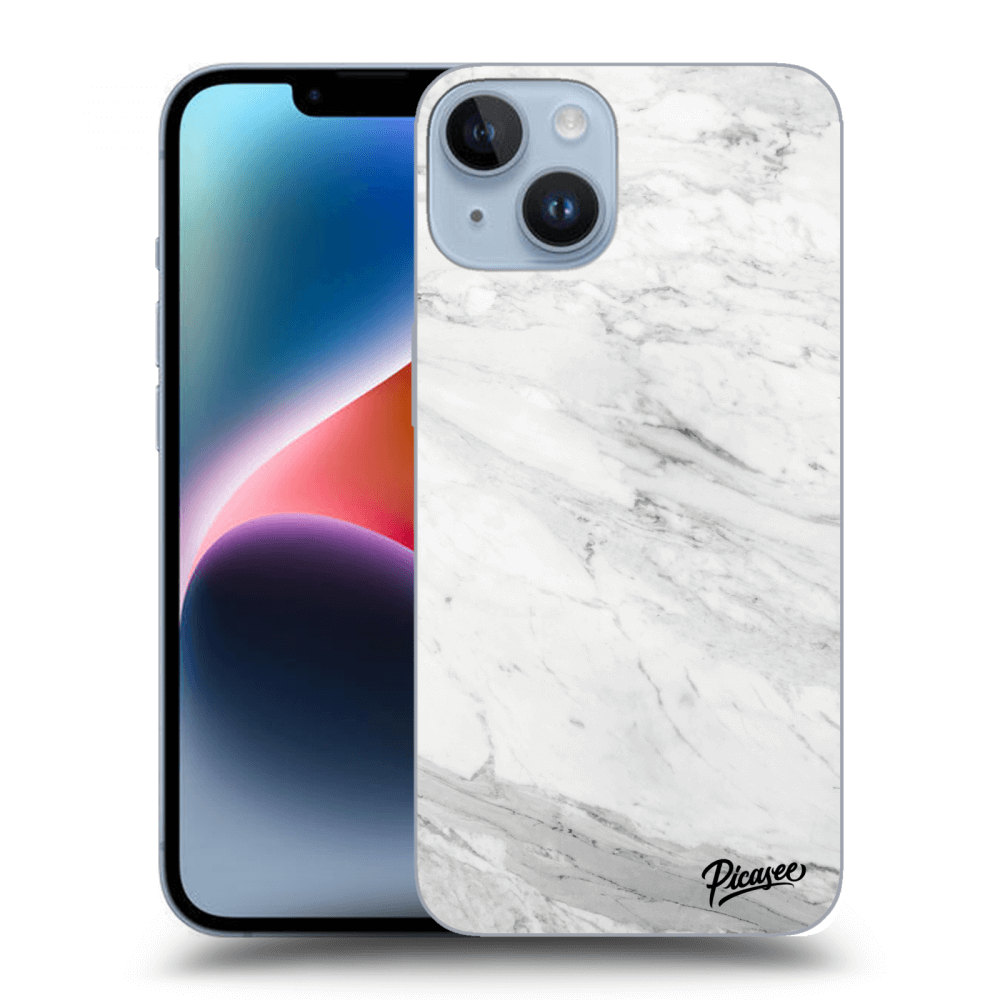 Picasee silikonowe przeźroczyste etui na Apple iPhone 14 - White marble