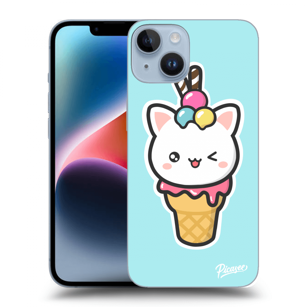 Picasee silikonowe przeźroczyste etui na Apple iPhone 14 - Ice Cream Cat