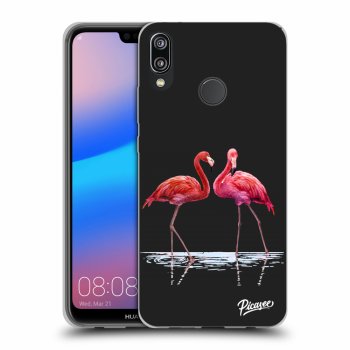 Picasee silikonowe czarne etui na Huawei P20 Lite - Flamingos couple