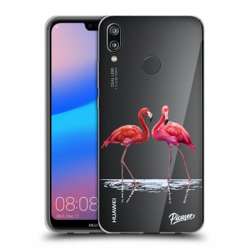 Picasee silikonowe przeźroczyste etui na Huawei P20 Lite - Flamingos couple