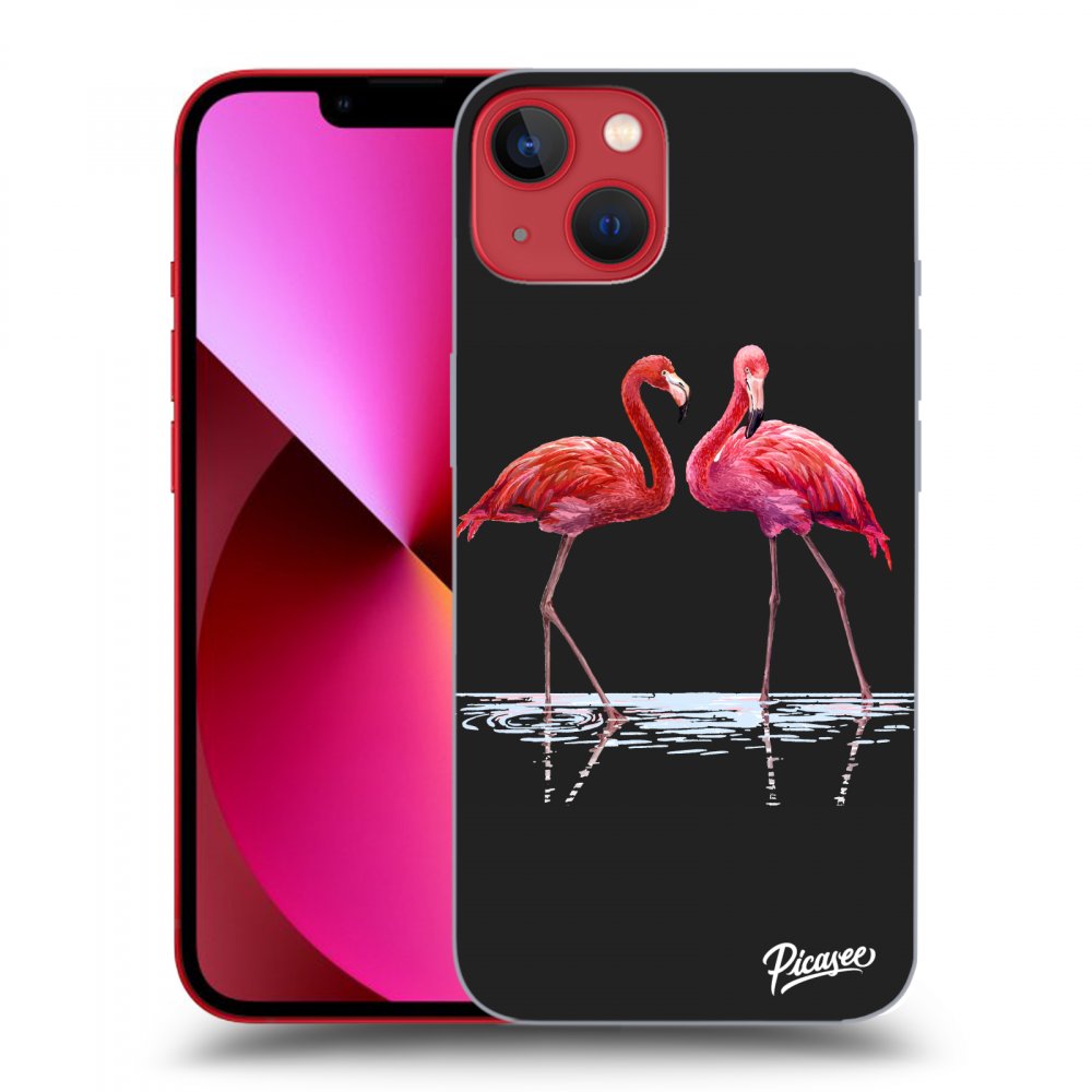 Picasee silikonowe czarne etui na Apple iPhone 14 Plus - Flamingos couple