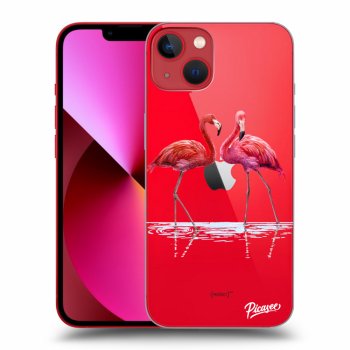 Picasee silikonowe przeźroczyste etui na Apple iPhone 14 Plus - Flamingos couple