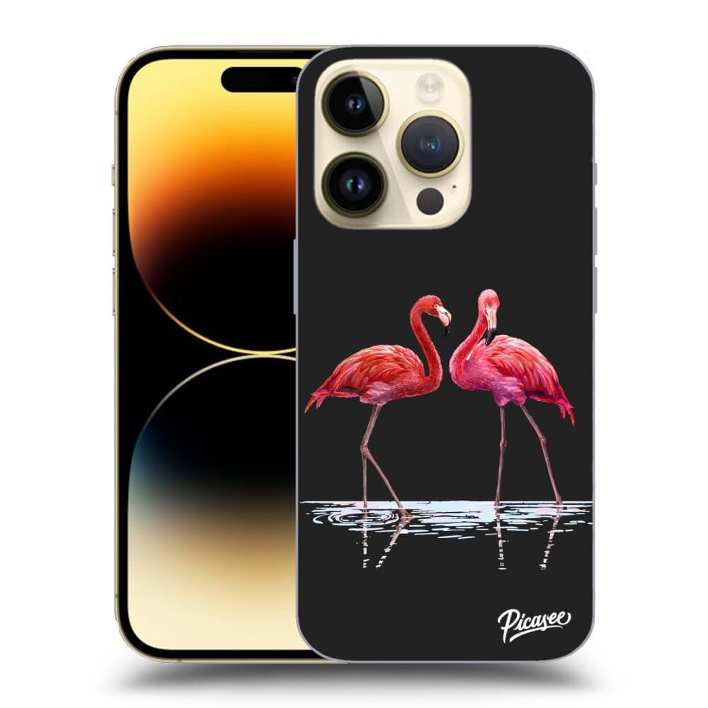 Picasee silikonowe czarne etui na Apple iPhone 14 Pro - Flamingos couple
