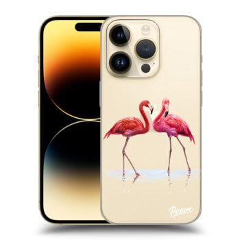 Picasee silikonowe przeźroczyste etui na Apple iPhone 14 Pro - Flamingos couple