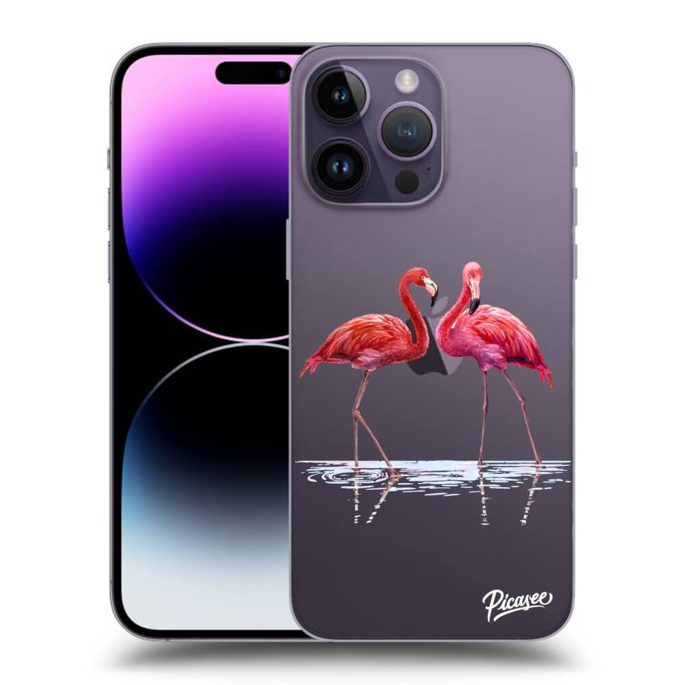 Picasee silikonowe przeźroczyste etui na Apple iPhone 14 Pro Max - Flamingos couple
