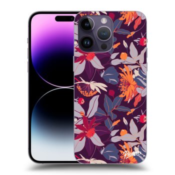 Picasee silikonowe czarne etui na Apple iPhone 14 Pro Max - Purple Leaf