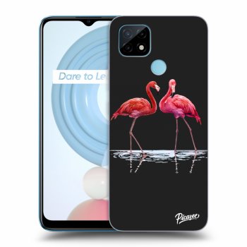 Picasee silikonowe czarne etui na Realme C21Y - Flamingos couple