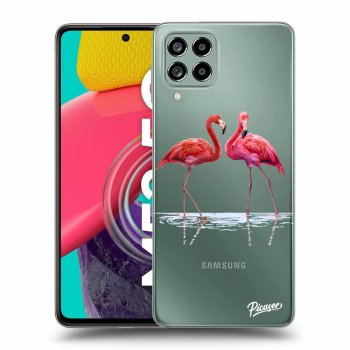 Picasee silikonowe przeźroczyste etui na Samsung Galaxy M53 5G - Flamingos couple