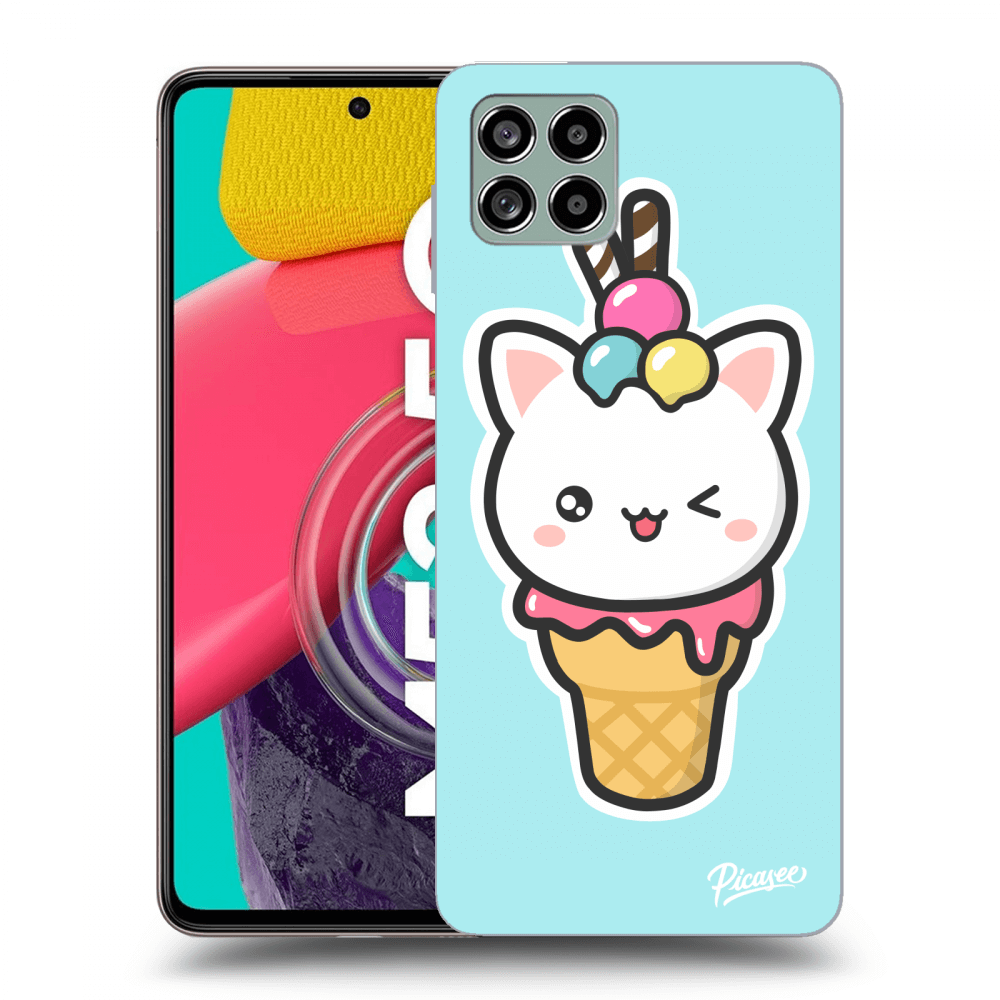 Picasee silikonowe przeźroczyste etui na Samsung Galaxy M53 5G - Ice Cream Cat