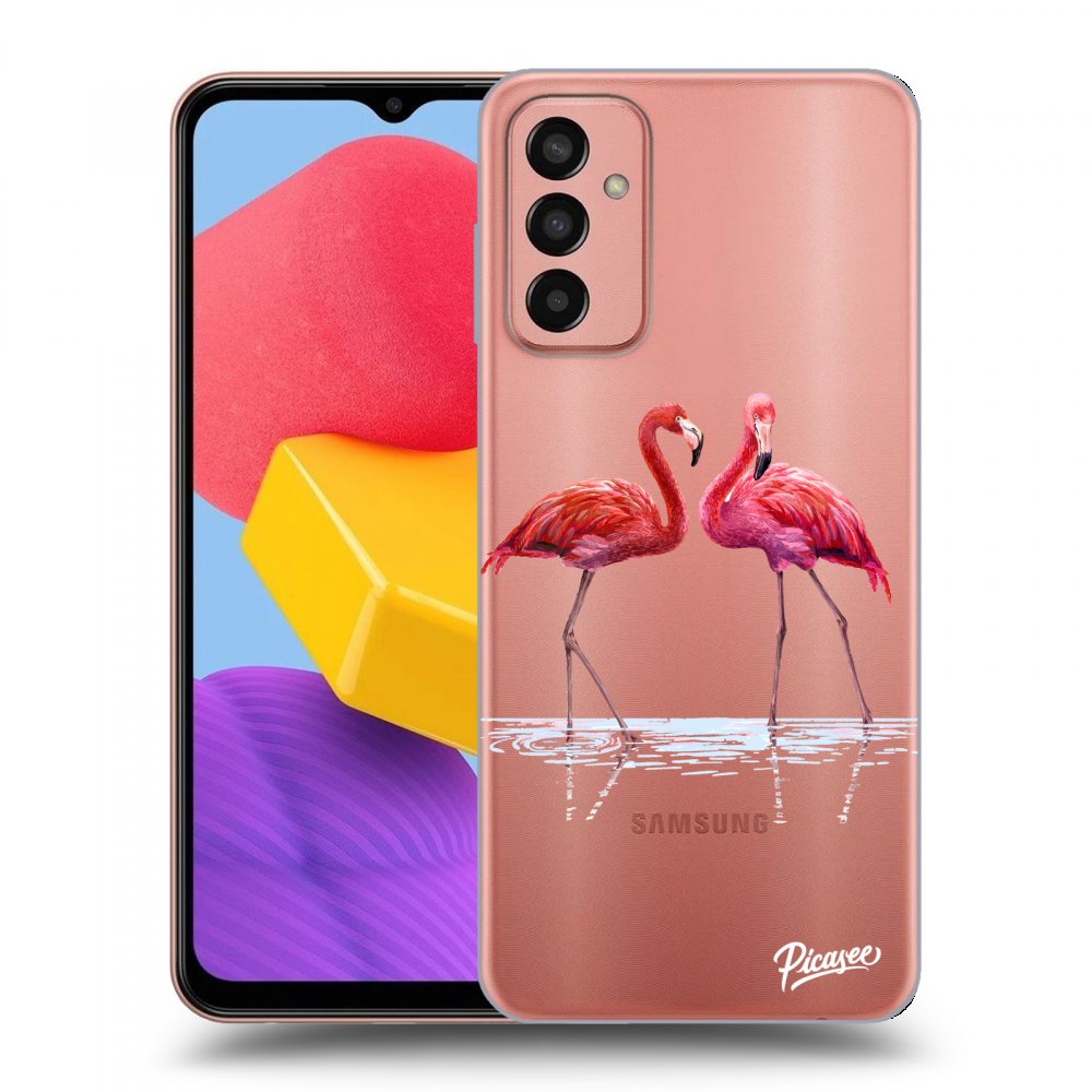 Picasee silikonowe przeźroczyste etui na Samsung Galaxy M13 M135F - Flamingos couple