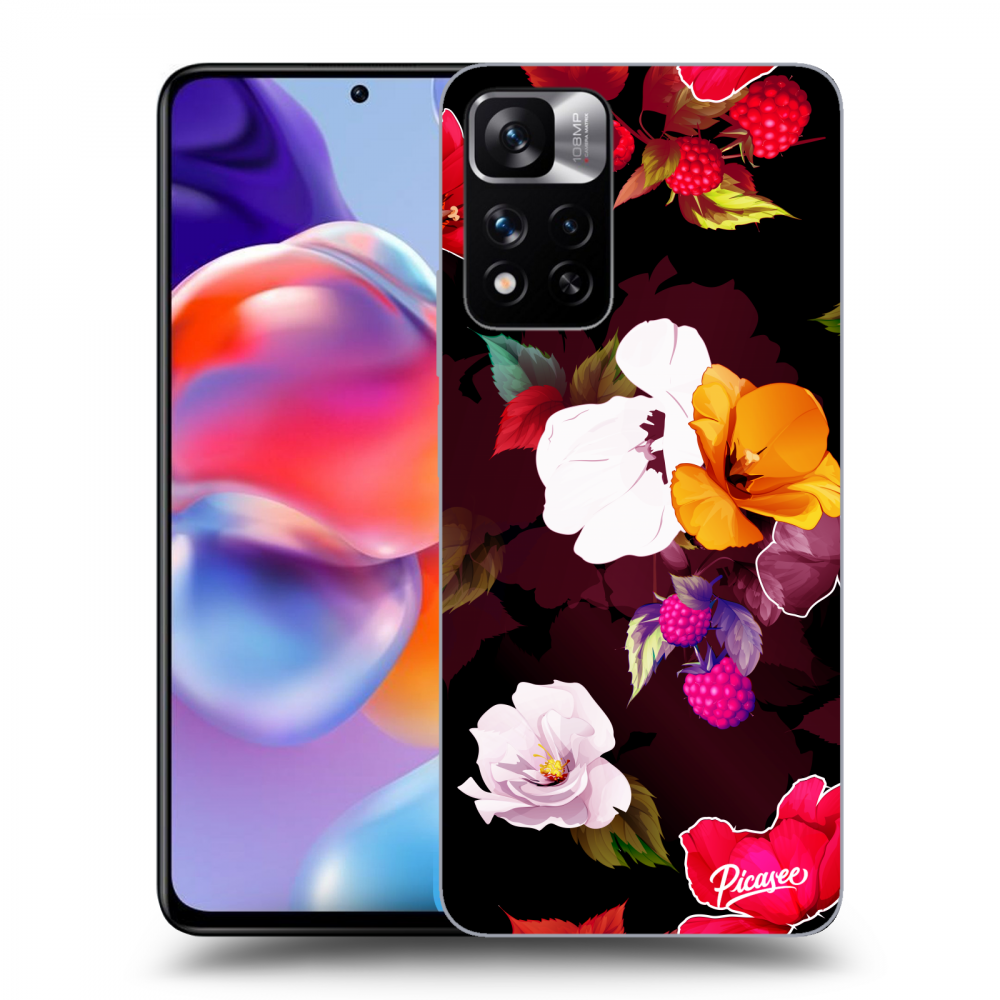 Picasee silikonowe czarne etui na Xiaomi Redmi Note 11 Pro+ 5G - Flowers and Berries
