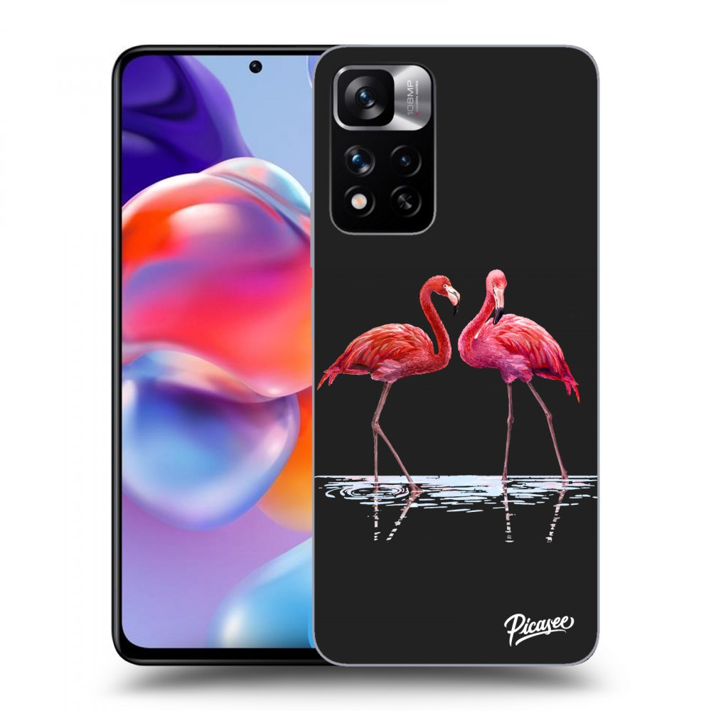 Picasee silikonowe czarne etui na Xiaomi Redmi Note 11 Pro+ 5G - Flamingos couple
