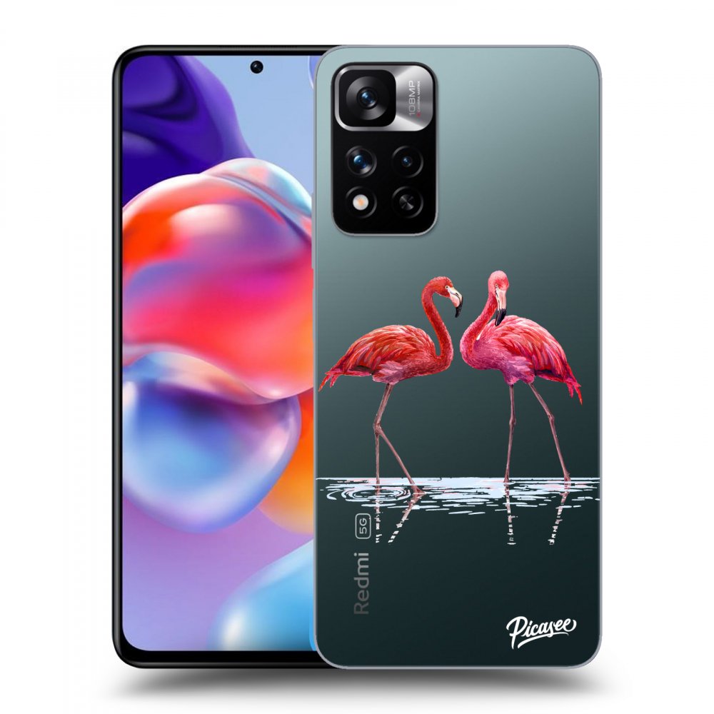 Picasee silikonowe przeźroczyste etui na Xiaomi Redmi Note 11 Pro+ 5G - Flamingos couple