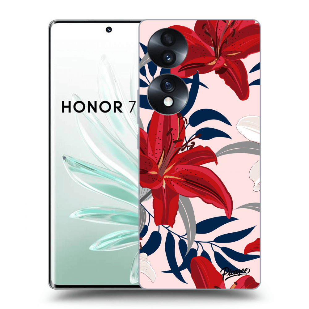 Picasee silikonowe czarne etui na Honor 70 - Red Lily