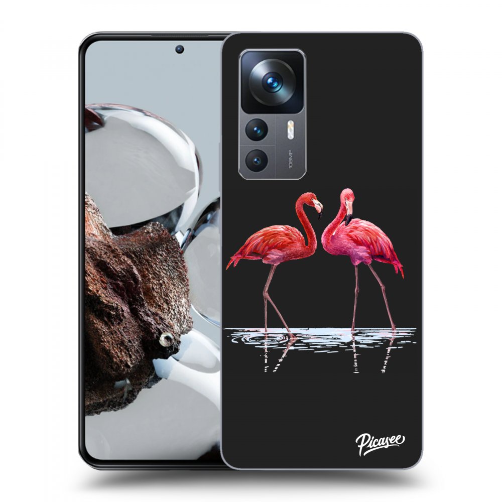 Picasee silikonowe czarne etui na Xiaomi 12T - Flamingos couple