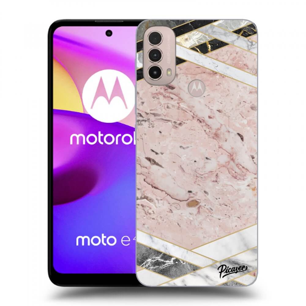 Picasee silikonowe czarne etui na Motorola Moto E40 - Pink geometry