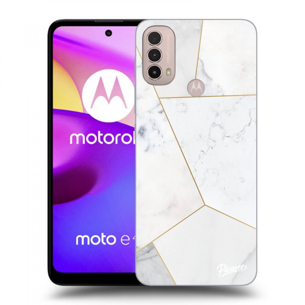 Picasee silikonowe czarne etui na Motorola Moto E40 - White tile