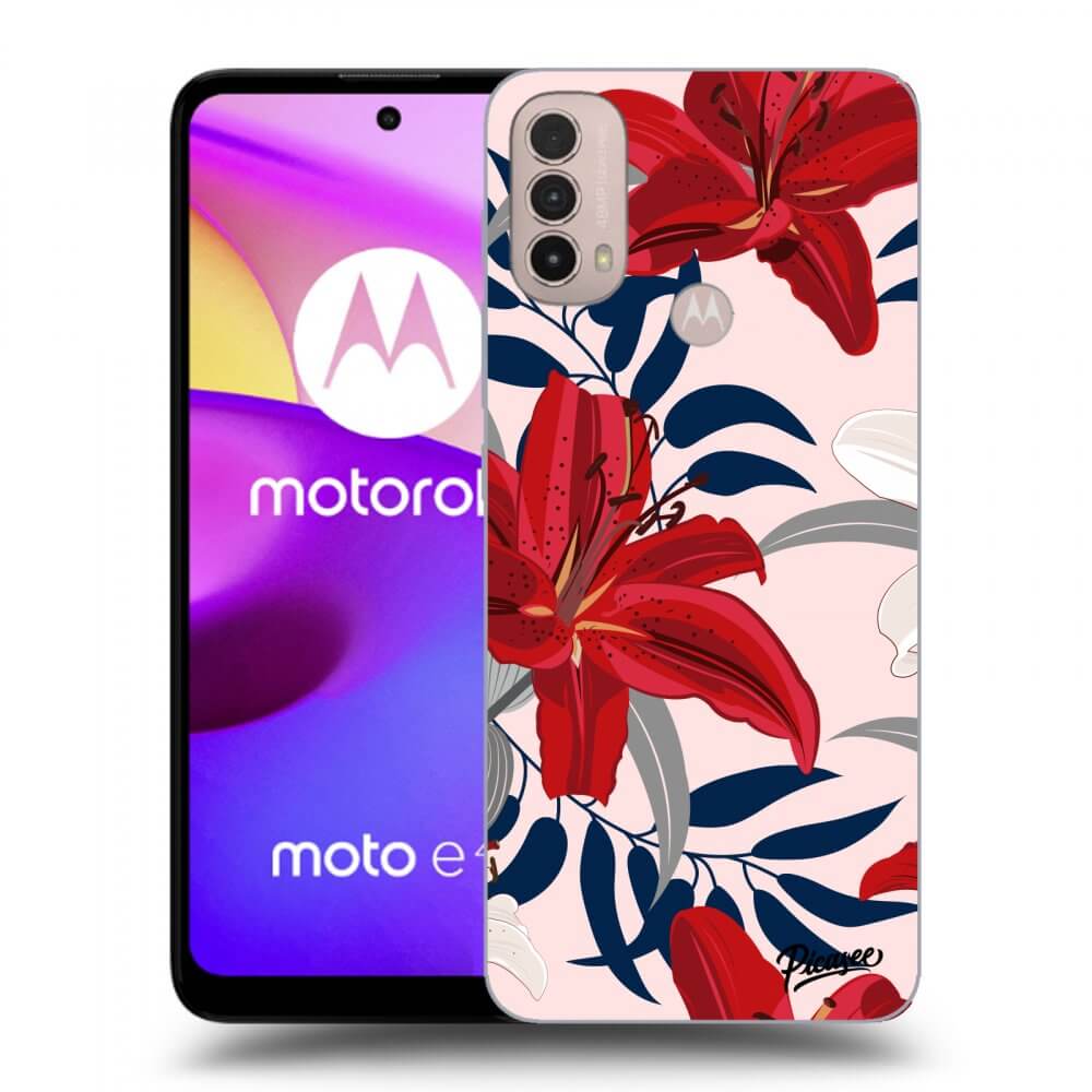 Picasee silikonowe czarne etui na Motorola Moto E40 - Red Lily