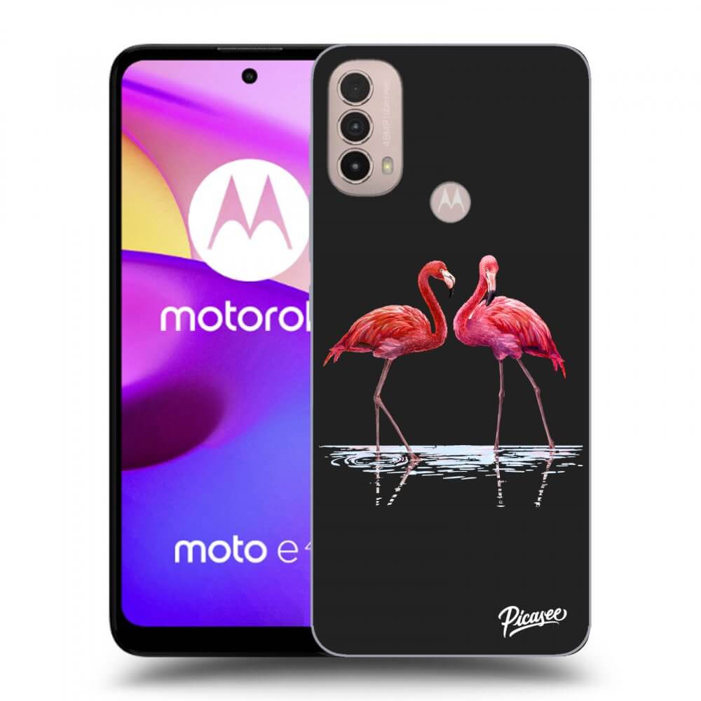 Picasee silikonowe czarne etui na Motorola Moto E40 - Flamingos couple