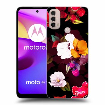 Picasee silikonowe czarne etui na Motorola Moto E40 - Flowers and Berries