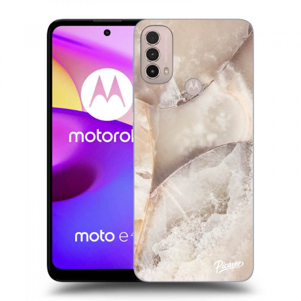 Picasee silikonowe czarne etui na Motorola Moto E40 - Cream marble