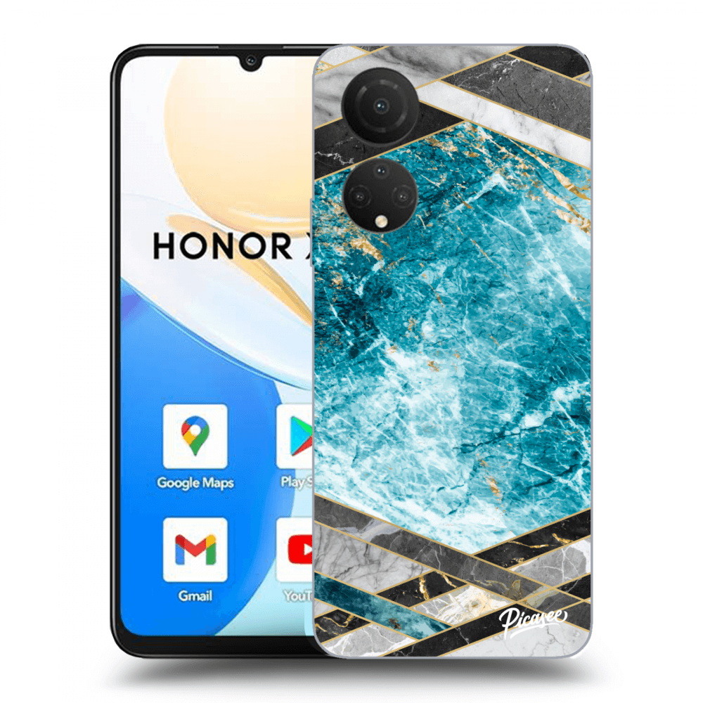 Picasee silikonowe przeźroczyste etui na Honor X7 - Blue geometry