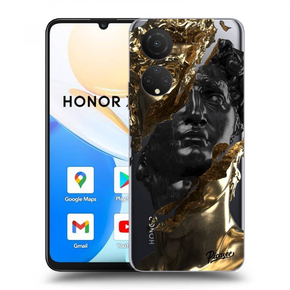 Picasee silikonowe przeźroczyste etui na Honor X7 - Gold - Black