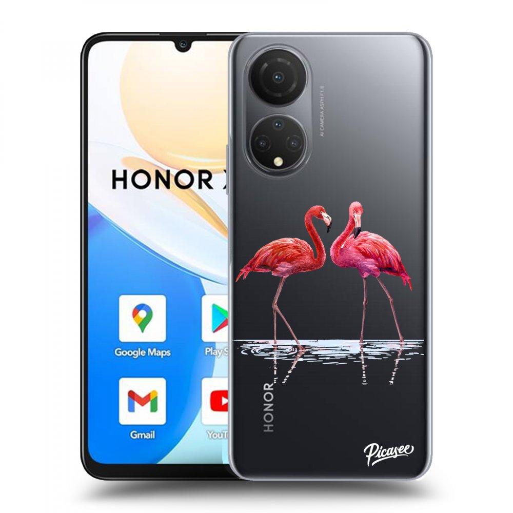 Picasee silikonowe przeźroczyste etui na Honor X7 - Flamingos couple