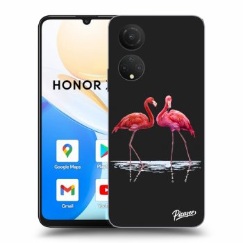Picasee silikonowe czarne etui na Honor X7 - Flamingos couple