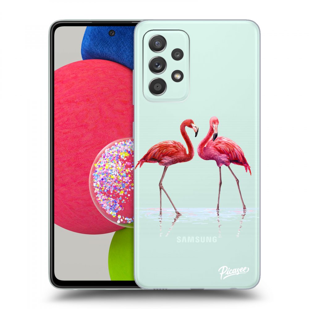 Picasee silikonowe przeźroczyste etui na Samsung Galaxy A73 5G - Flamingos couple