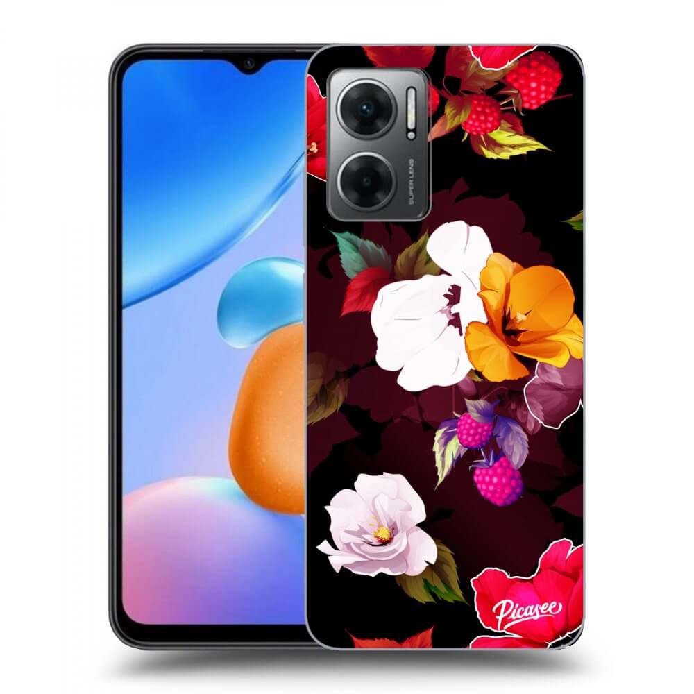 Picasee silikonowe czarne etui na Xiaomi Redmi 10 5G - Flowers and Berries