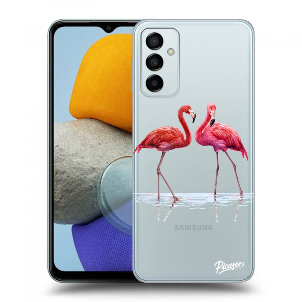 Picasee silikonowe przeźroczyste etui na Samsung Galaxy M23 5G - Flamingos couple