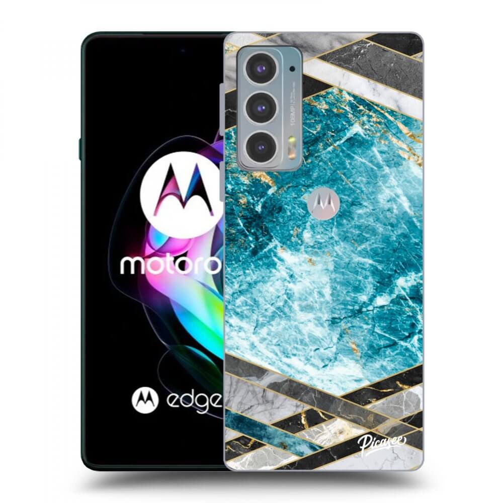 Picasee silikonowe czarne etui na Motorola Edge 20 - Blue geometry