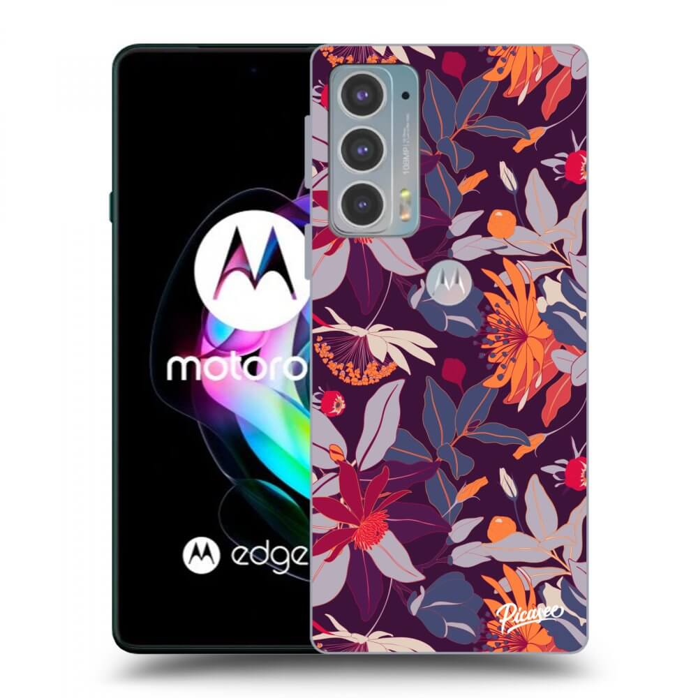 Picasee silikonowe czarne etui na Motorola Edge 20 - Purple Leaf