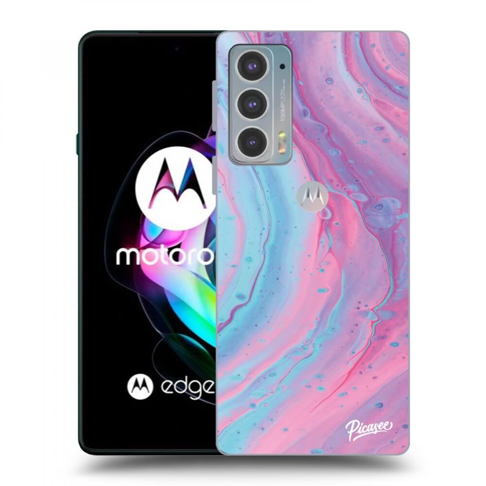 Picasee silikonowe czarne etui na Motorola Edge 20 - Pink liquid