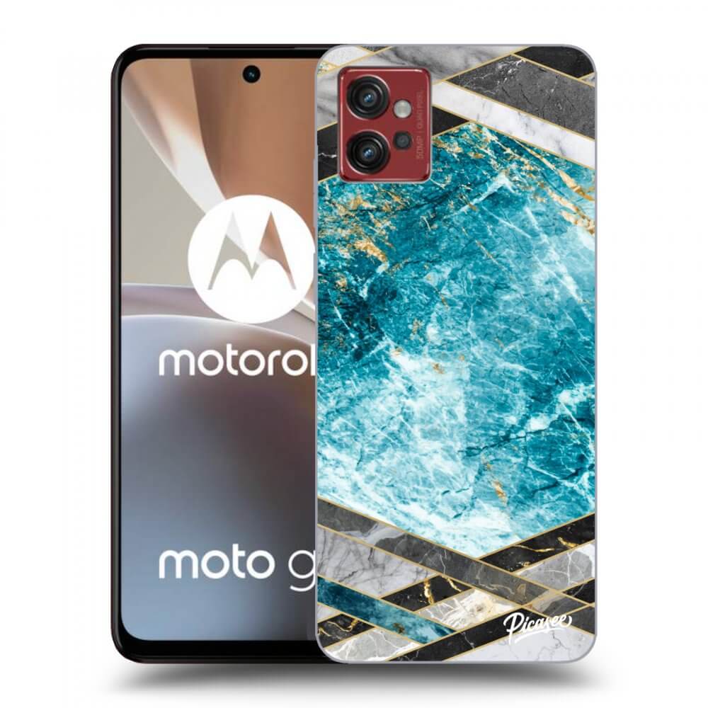 Picasee silikonowe czarne etui na Motorola Moto G32 - Blue geometry