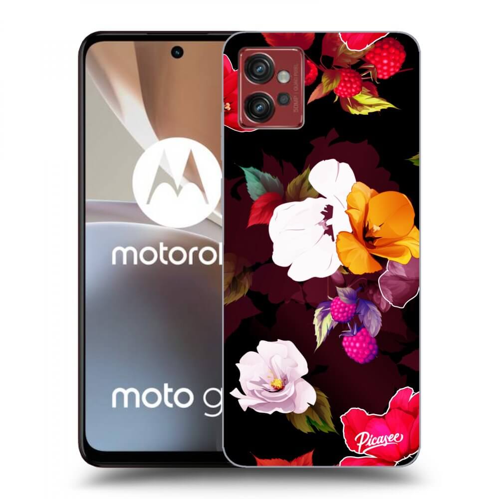 Picasee silikonowe czarne etui na Motorola Moto G32 - Flowers and Berries