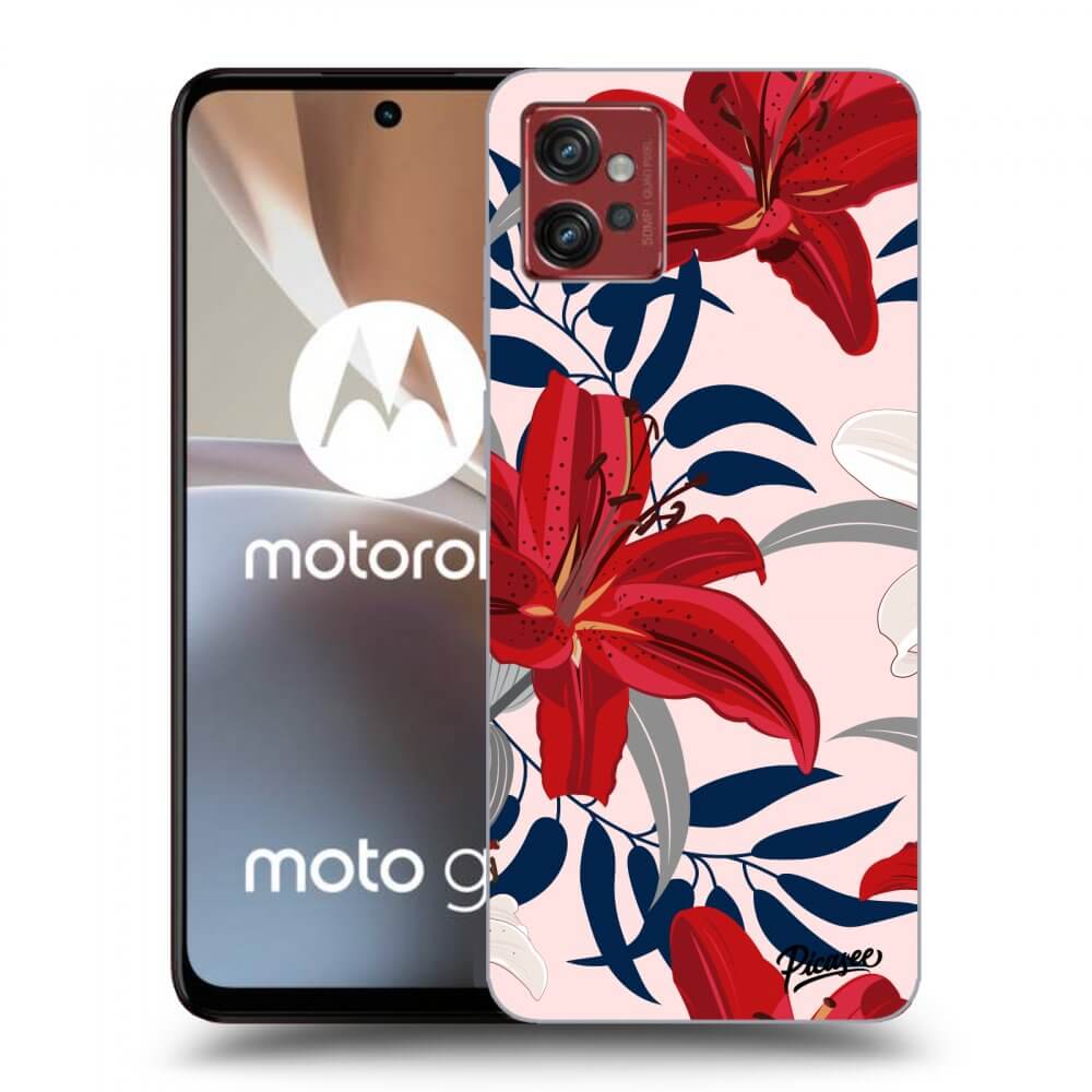 Picasee silikonowe czarne etui na Motorola Moto G32 - Red Lily