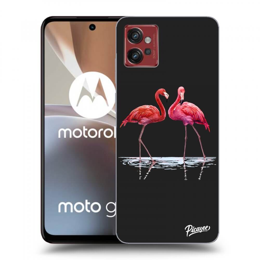 Picasee silikonowe czarne etui na Motorola Moto G32 - Flamingos couple