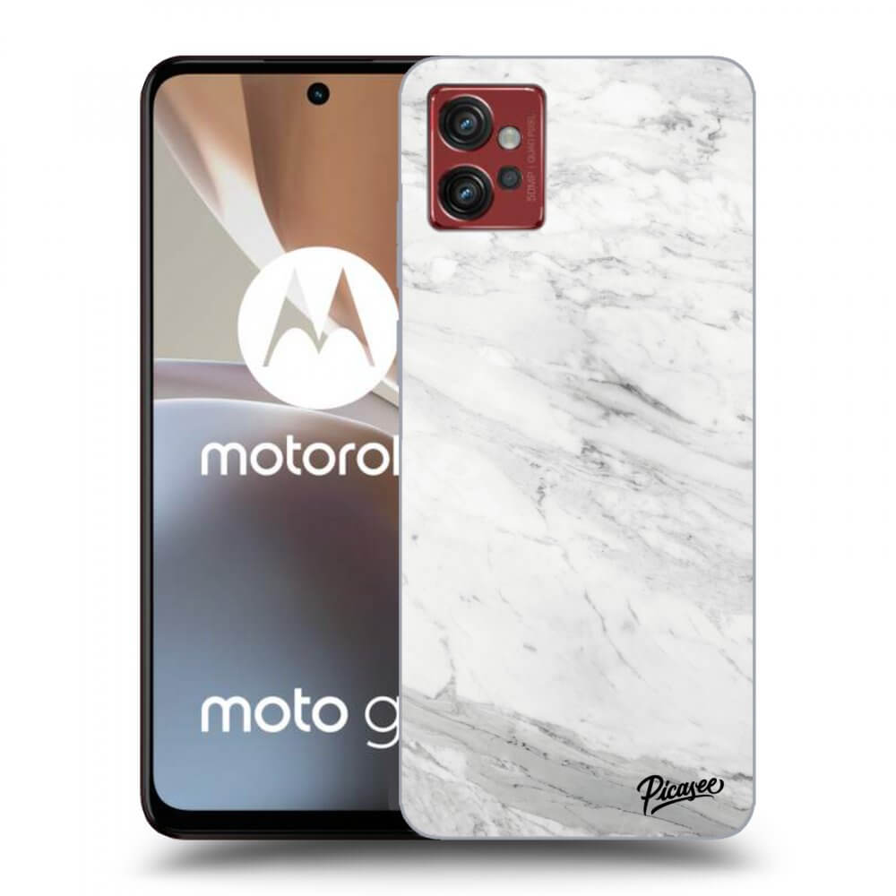 Picasee silikonowe czarne etui na Motorola Moto G32 - White marble