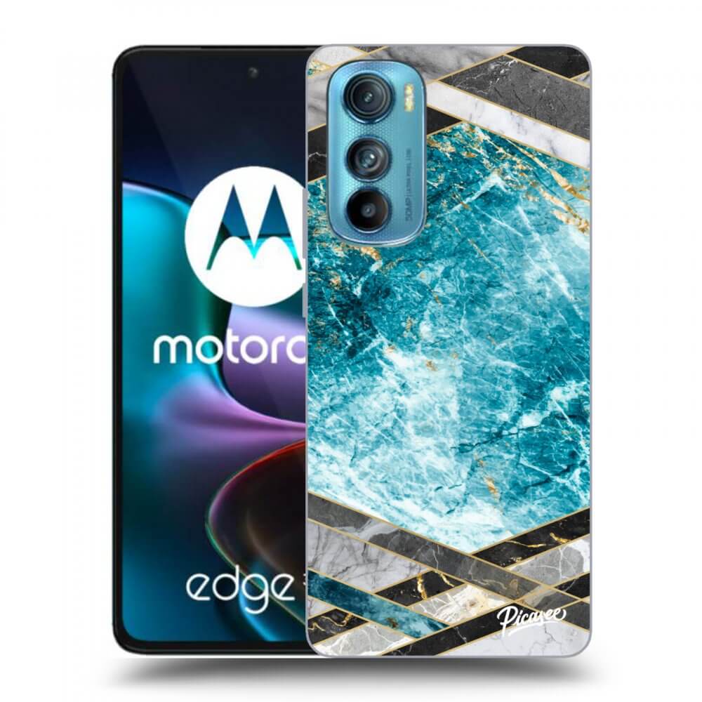 Picasee silikonowe czarne etui na Motorola Edge 30 - Blue geometry
