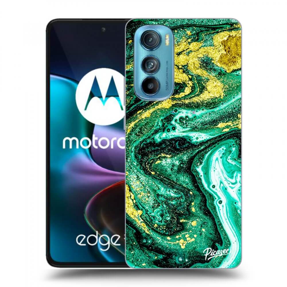 Picasee silikonowe przeźroczyste etui na Motorola Edge 30 - Green Gold