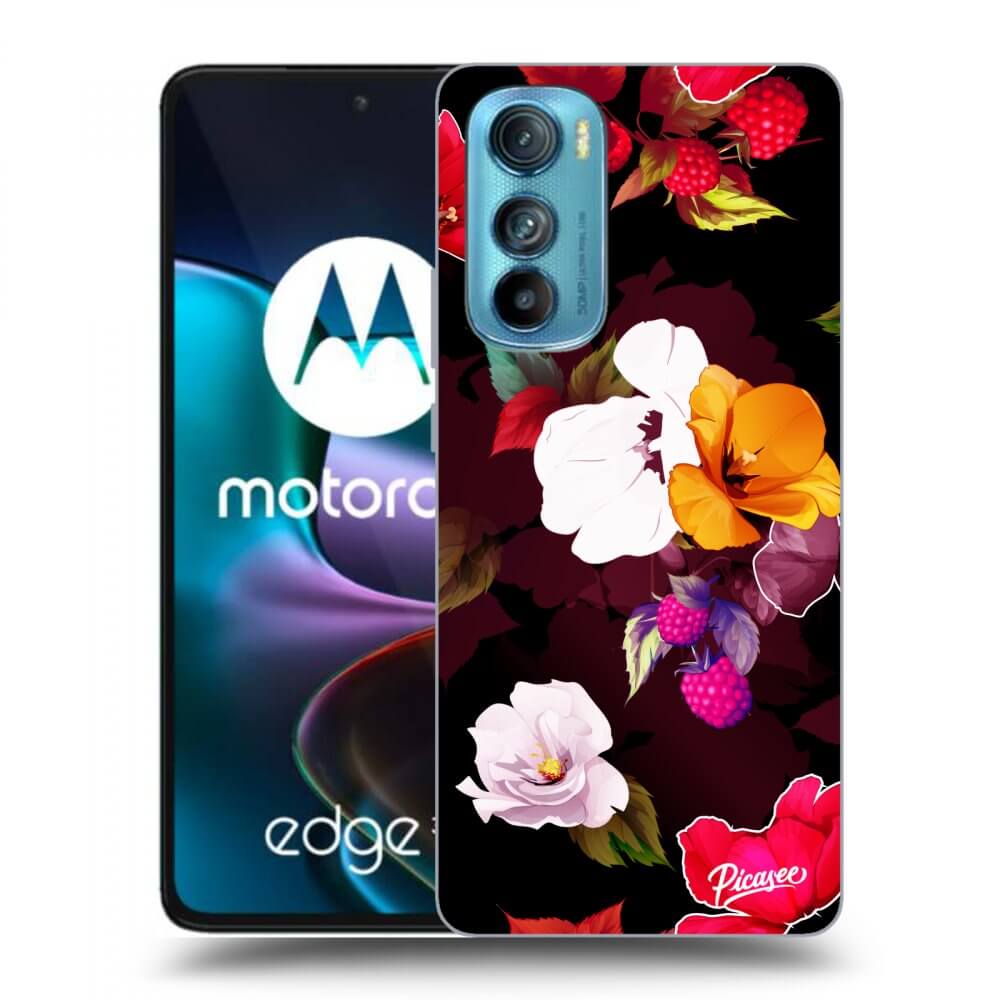 Picasee silikonowe czarne etui na Motorola Edge 30 - Flowers and Berries