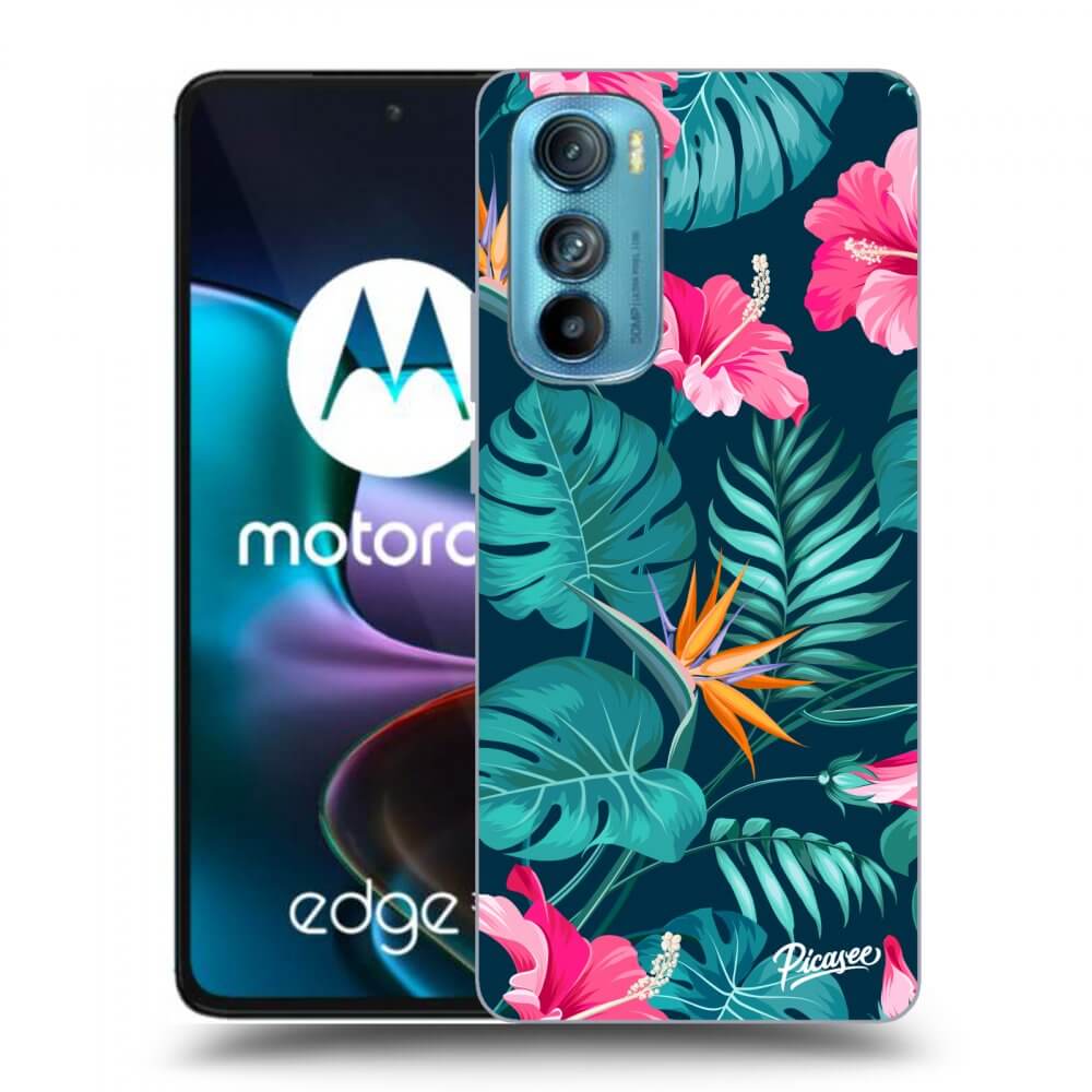Picasee silikonowe czarne etui na Motorola Edge 30 - Pink Monstera