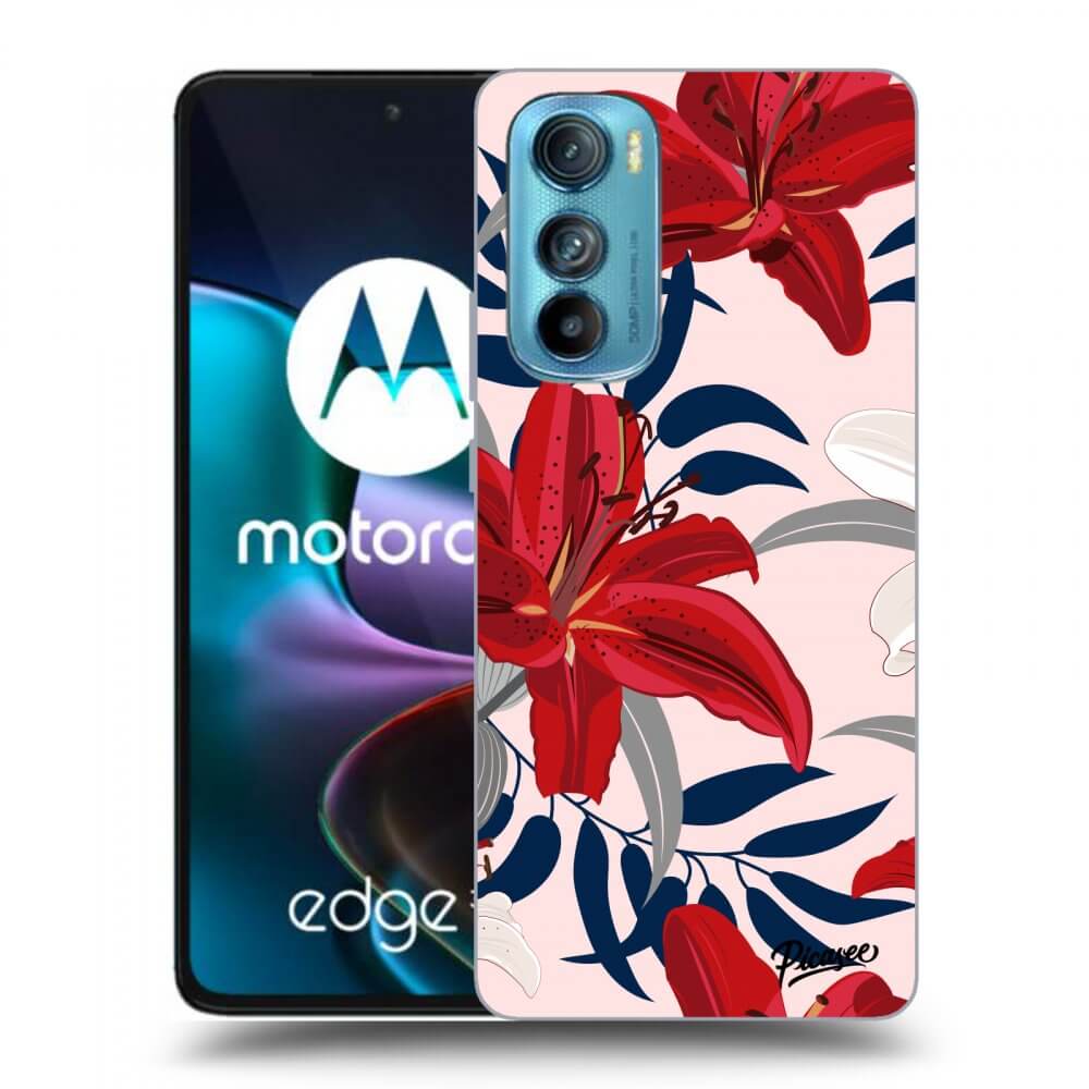 Picasee silikonowe czarne etui na Motorola Edge 30 - Red Lily
