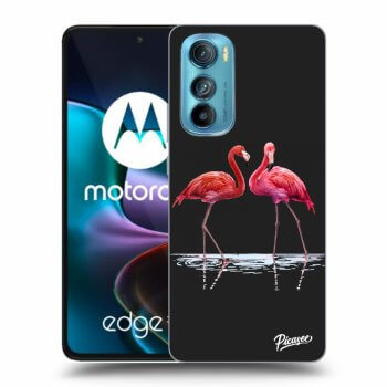 Picasee silikonowe czarne etui na Motorola Edge 30 - Flamingos couple