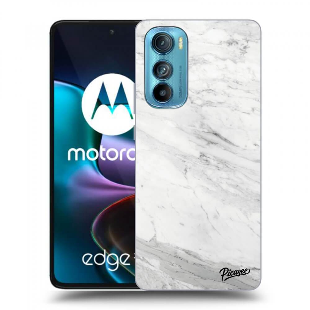 Picasee silikonowe czarne etui na Motorola Edge 30 - White marble